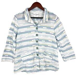 Habitat Sz XS Wearable Art to Wear Blue White Artsy Blouse Shirt Top Abstract